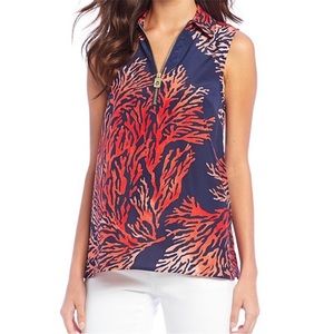 Michael Kors Coral Reef Blouse Top Tank NWT XS Red Gold Orange Summer Shirt